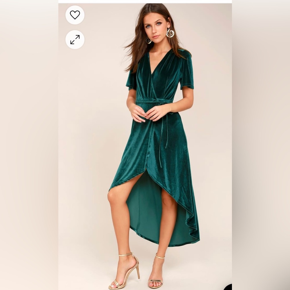 Lulu’s Velvet Wrap Dress - Forest Green